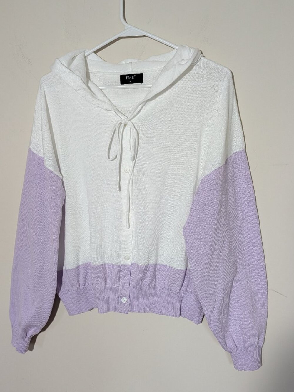 FME Colorblock Hoodie Cardigan Sz 1XL in White and Lavender Purple